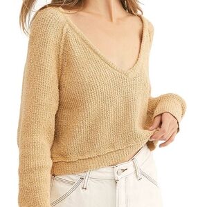 NWT Free People Lagenlook Knit "High Low V-Neck Sweater" in Camel, Women's Med